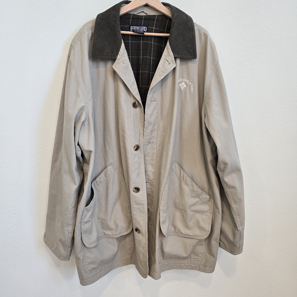LANDS END Barn Chore Jacket Size XXL Tall‎ Cream corduroy brown collar